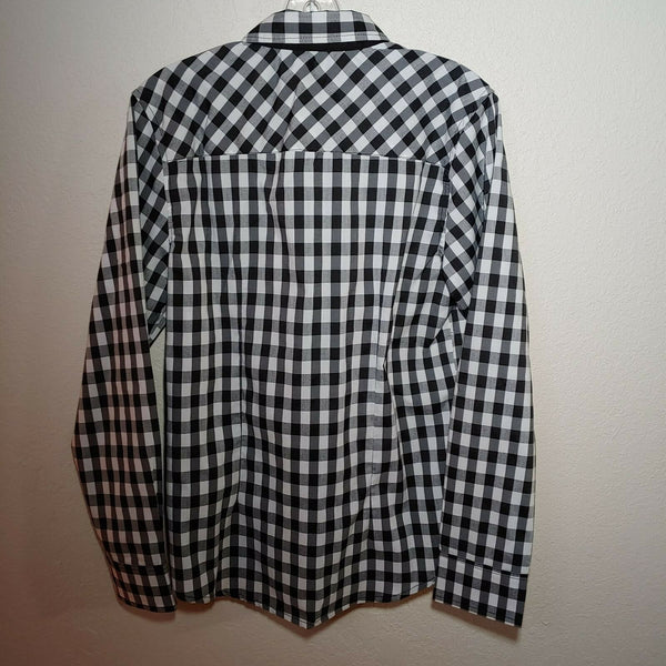 Checkered Black |Men's Large Button-Down Long Sleeve Shirt
