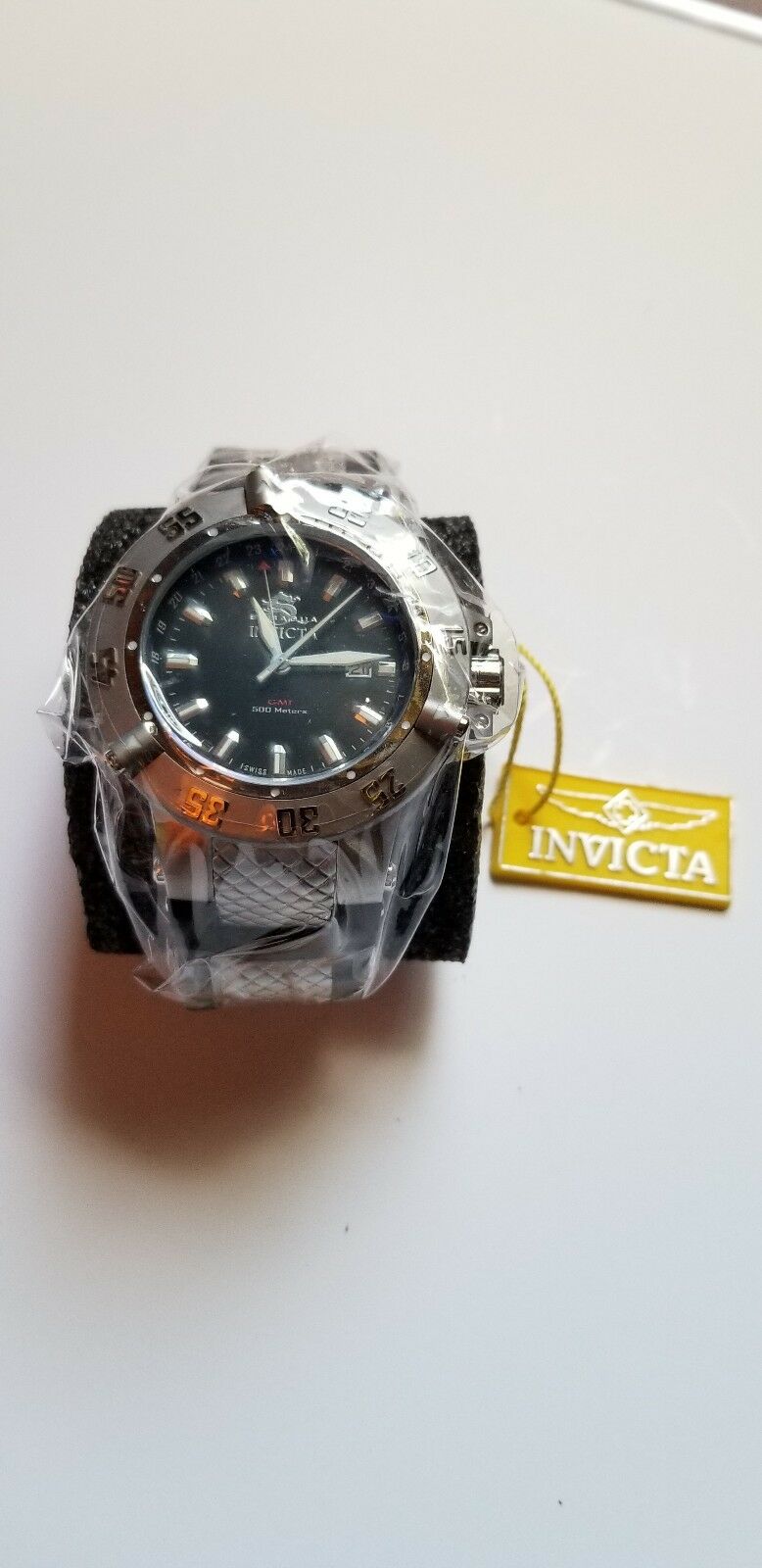 Invicta 1152 Subaqua Noma III GMT Black Sunray Dial Black Polyurethane Band