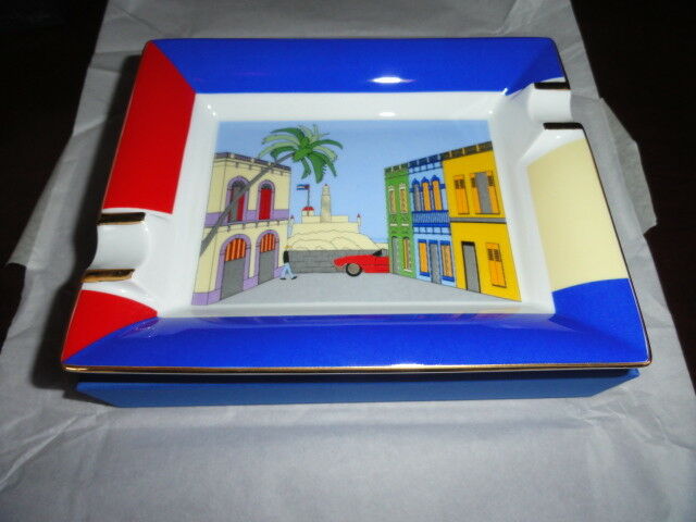 Elie Bleu Casa Collection Porcelain Ashtray with Gold Plated rests