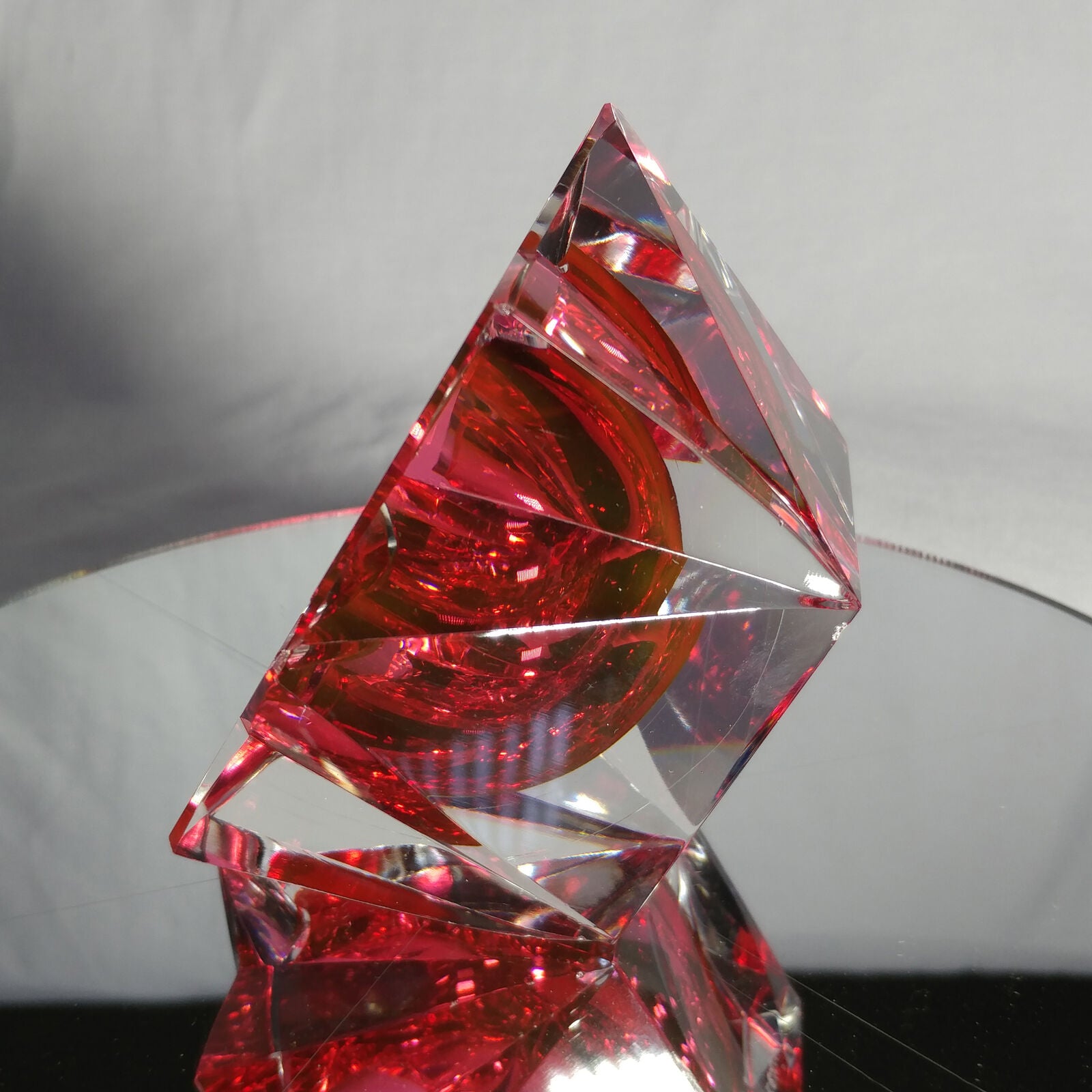 Sommerso Murano | Pink & Clear Star Faceted Glass Ashtray | Italy 1950s