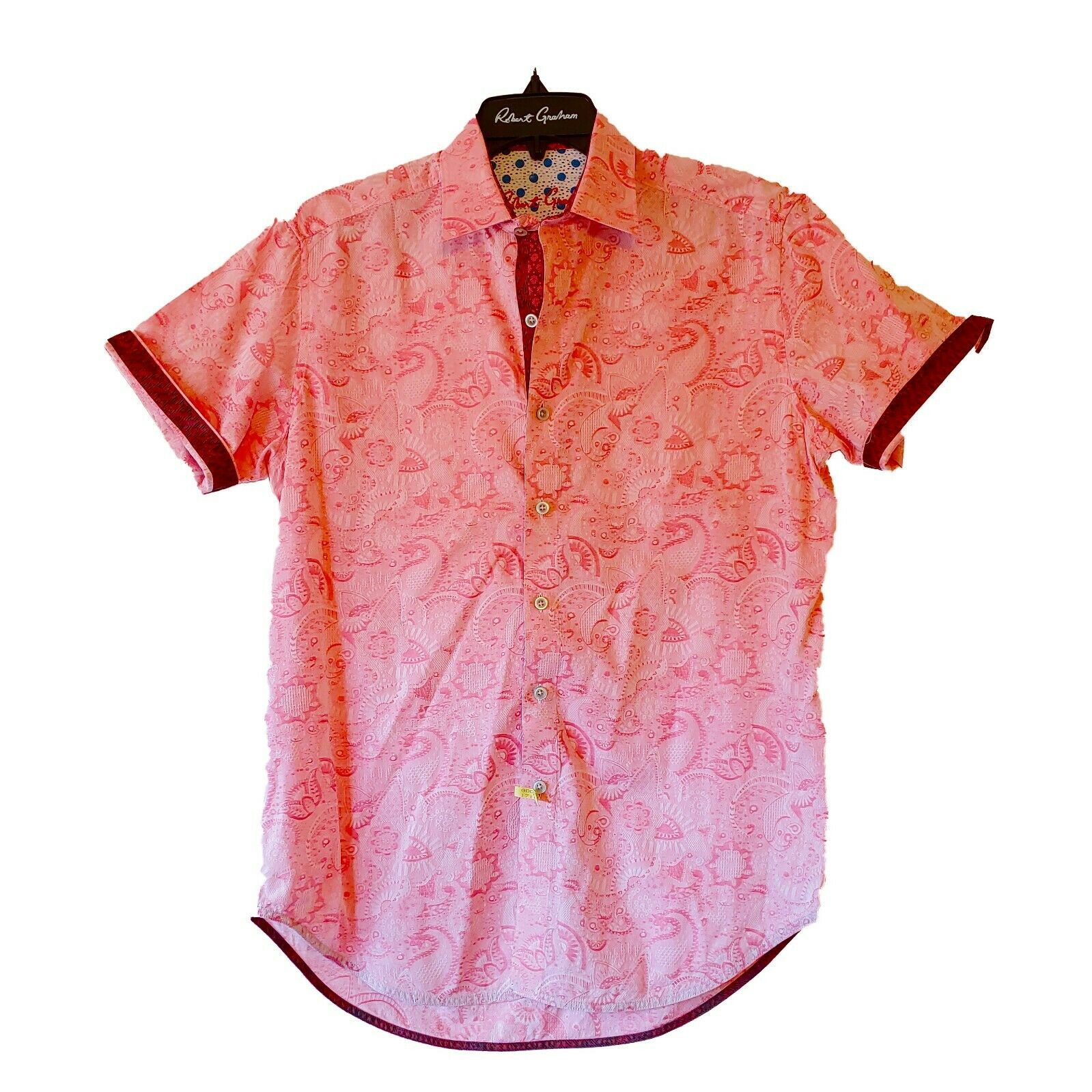 Robert Graham Short Sleeve Pink Floral Printed Sport Shirt Classic Fit - Medium