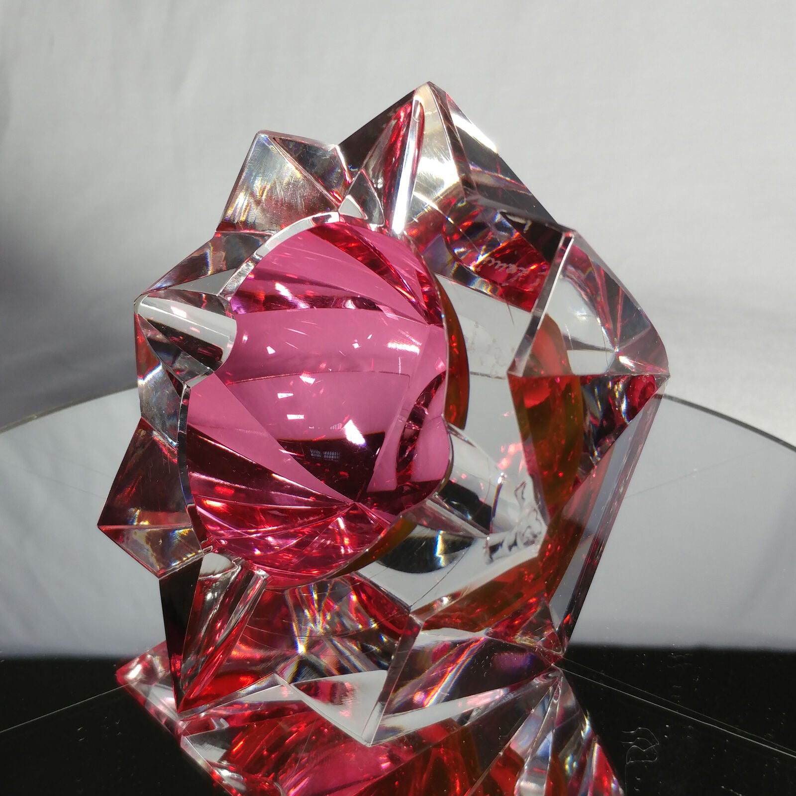 Sommerso Murano | Pink & Clear Star Faceted Glass Ashtray | Italy 1950s