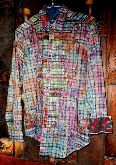 Robert Graham Patchwork Madras Plaid Print Shirt — Medium