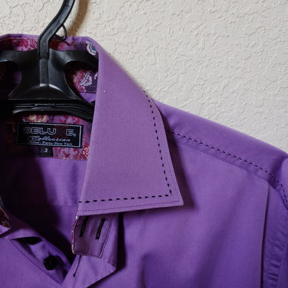 Deluxe Collection | Men's Purple Long sleeve Button down Casual Shirt | Sz. 3