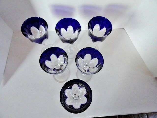Faberge regency goblets in cobalt  blue crystal