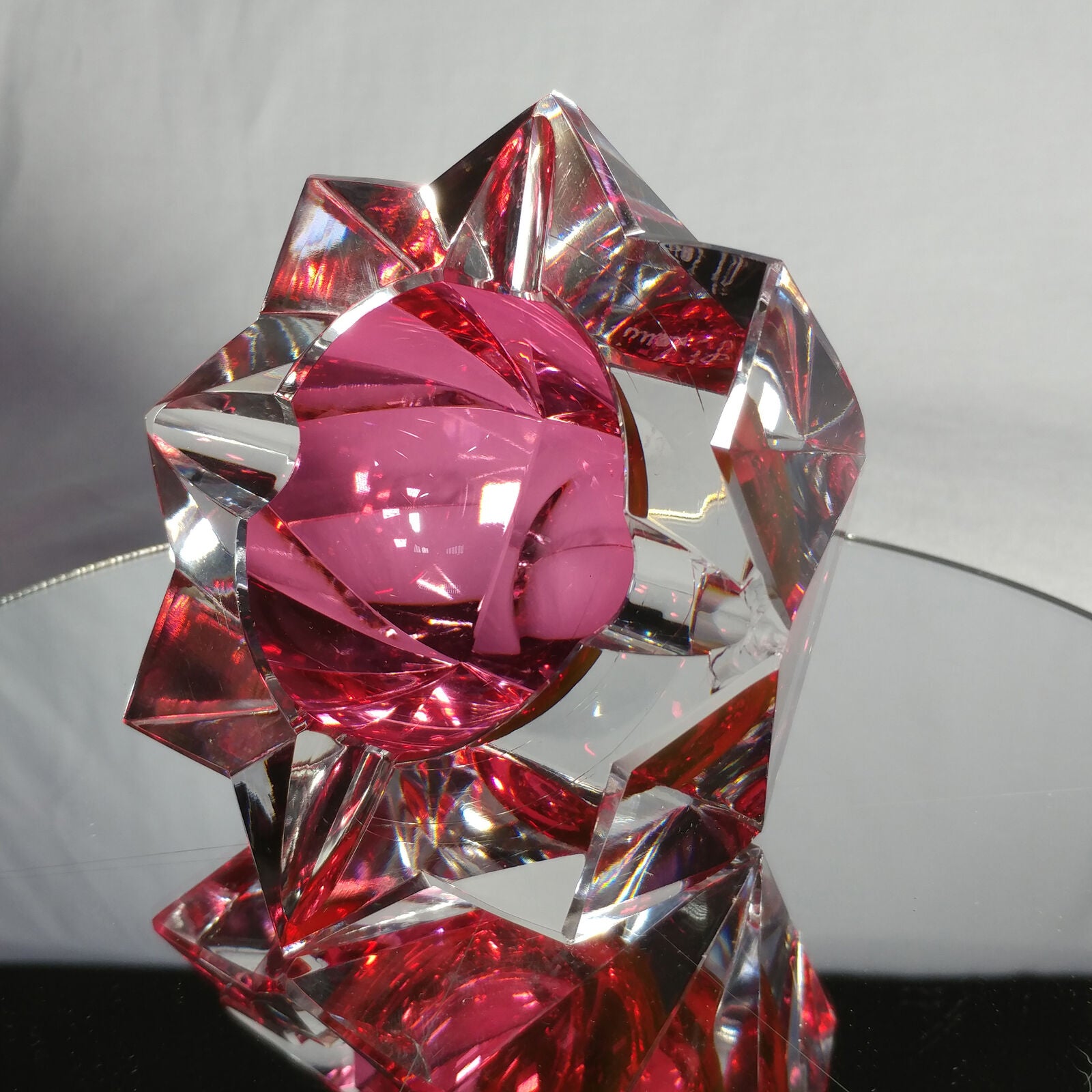 Sommerso Murano | Pink & Clear Star Faceted Glass Ashtray | Italy 1950s