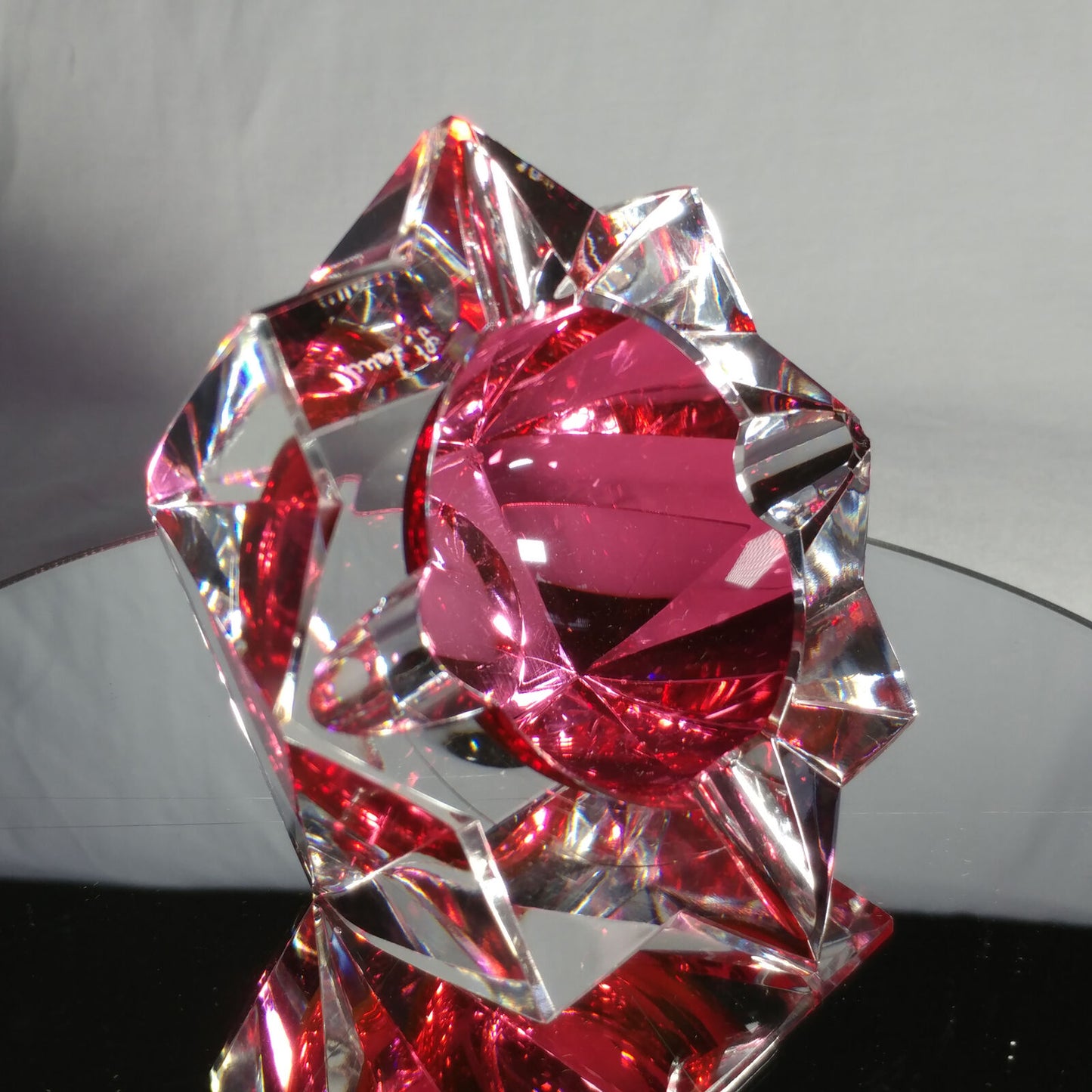 Sommerso Murano | Pink & Clear Star Faceted Glass Ashtray | Italy 1950s