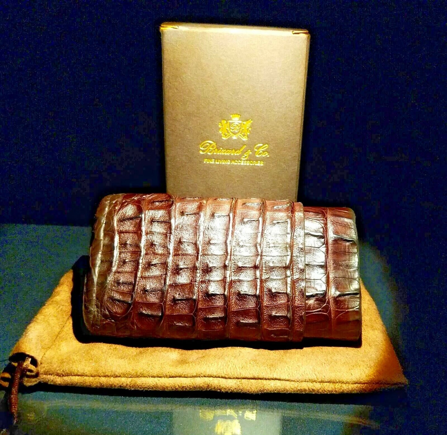 Brizard and Co Brown Caiman Alligator Case , Cutter & Lighter.  NIB Made in USA