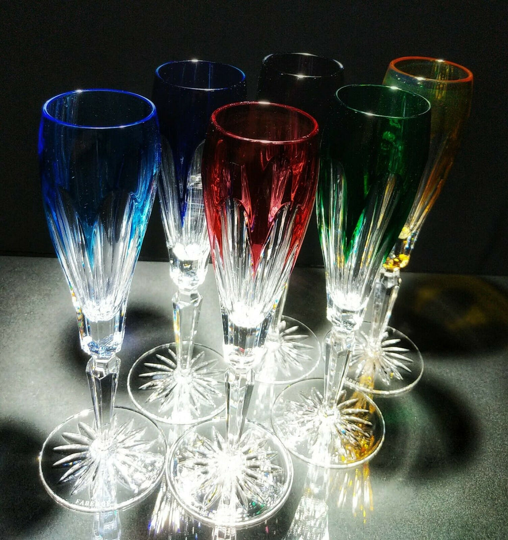 Faberge Colored Crystal Flutes in the original presentation case.