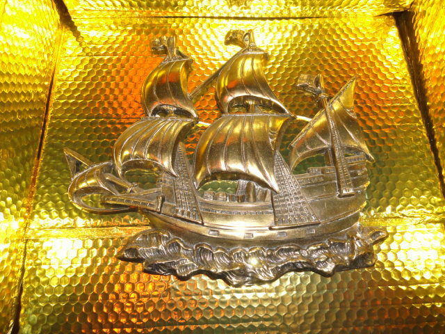 Brass Wall Plaque of Sailing Ship 15 " across by 13.25" H