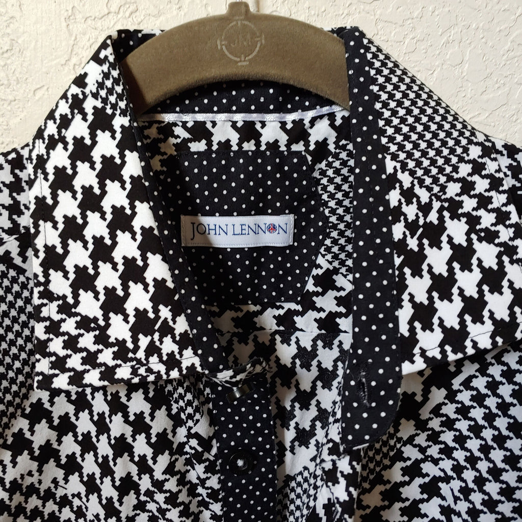 John Lennon | Men's Black and White Patterned Longsleeve Buttondown Casual Shirt
