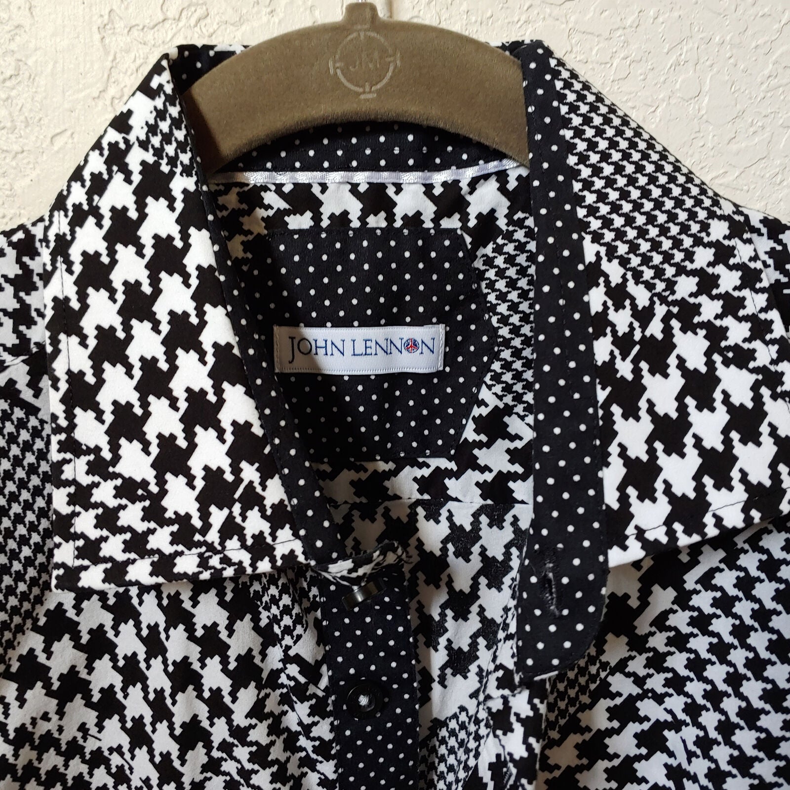 John Lennon | Men's Black and White Patterned Longsleeve Buttondown Casual Shirt
