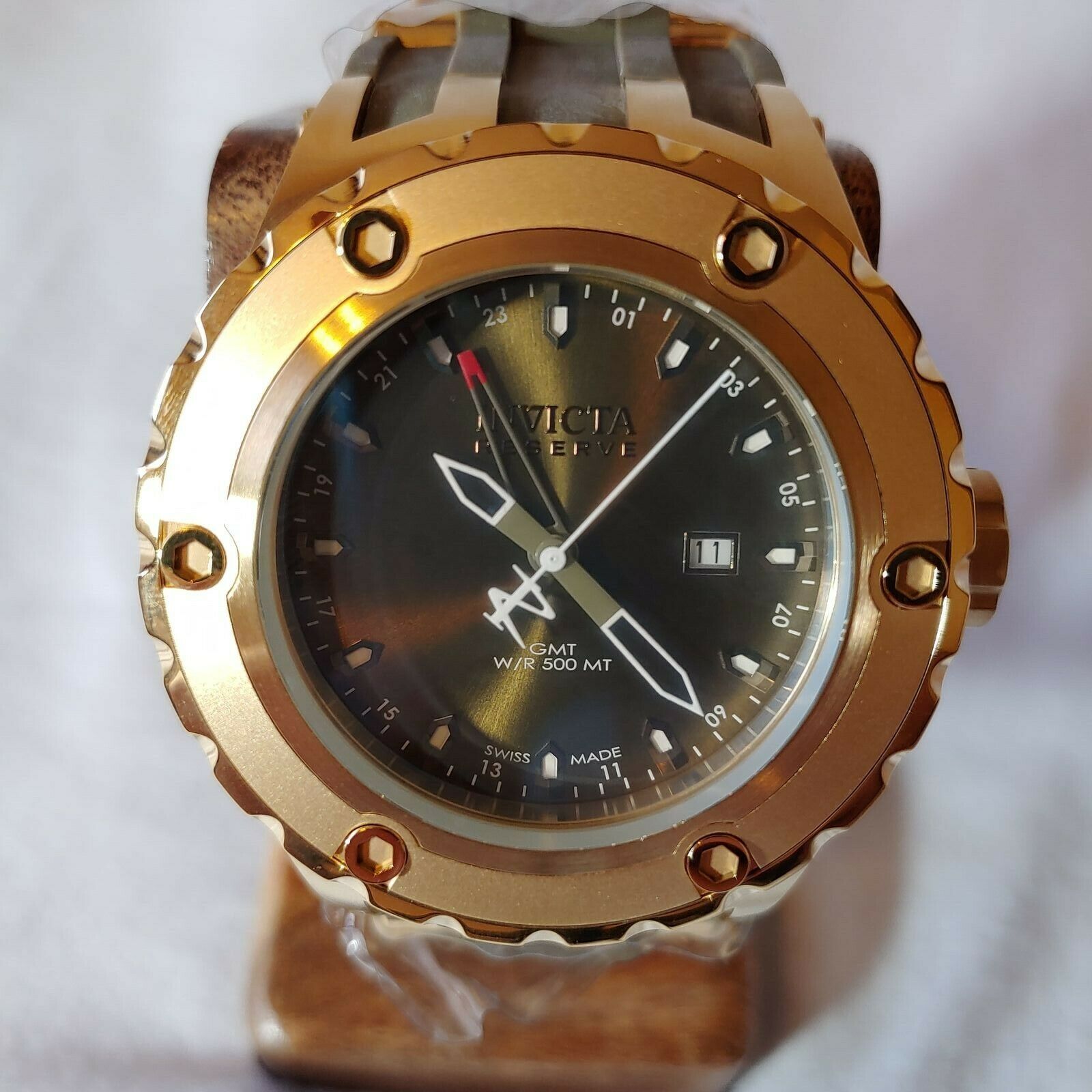 INVICTA SUBAQUA QUARTZ - GOLD CASE W/GOLD OLIVE GREEN TONE STAINLESS STEEL BAND