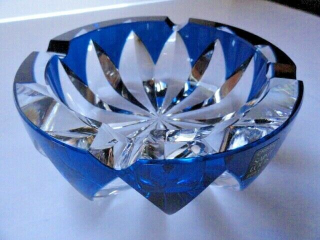 Saint-Louis Crystal Ashtray Sapphire Blue 6" diameter