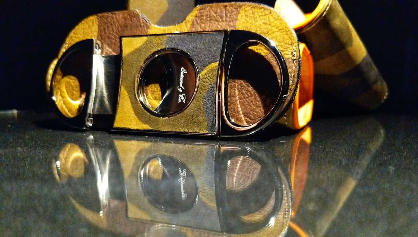 Brizard and Co Camouflage and Orange Leather Carrying case, cutter and lighter