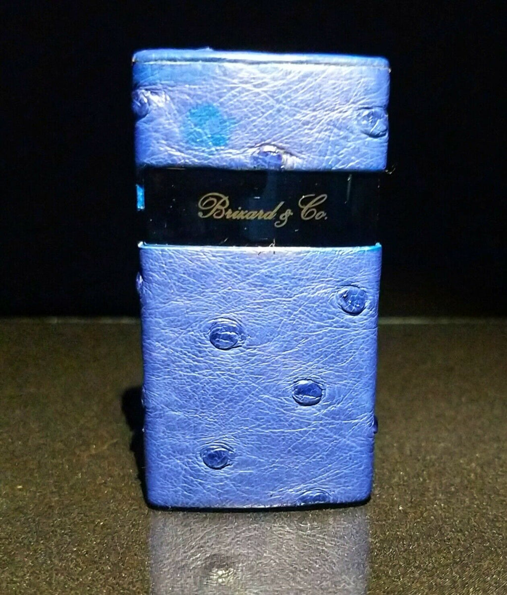 Brizard and Co Blue Ostrich & Camel Color Leather  Case, Cutter & Lighter Combo