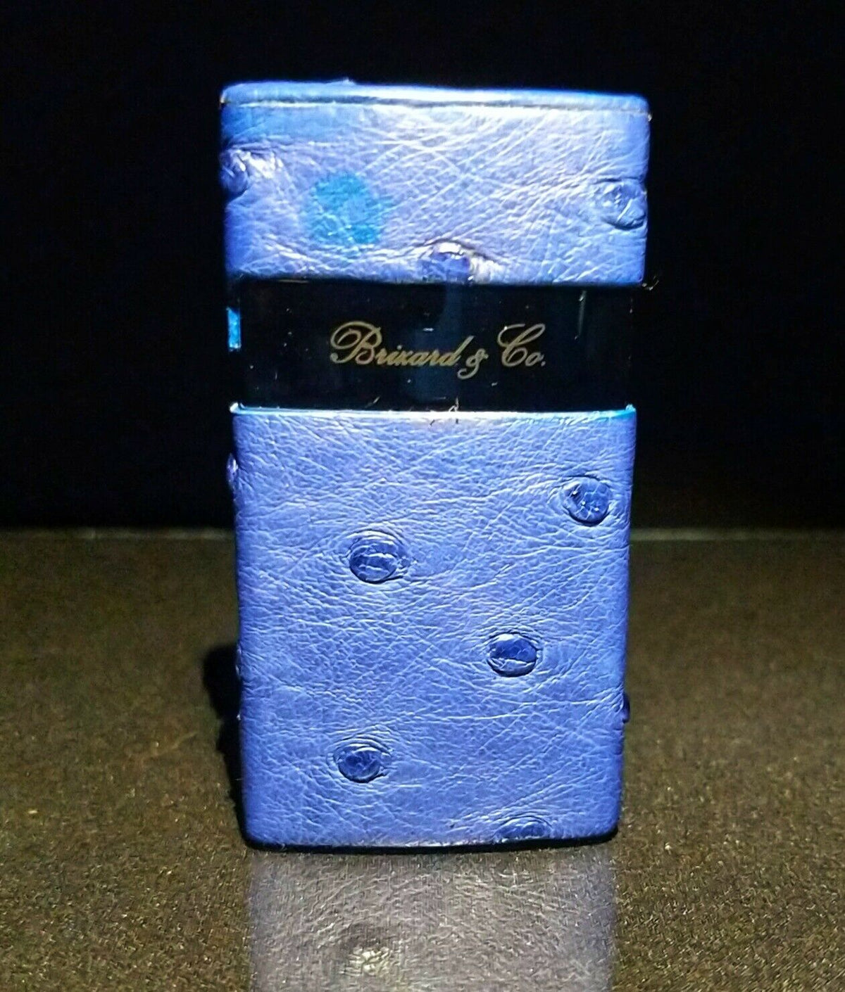 Brizard and Co Blue Ostrich & Camel Color Leather  Case, Cutter & Lighter Combo