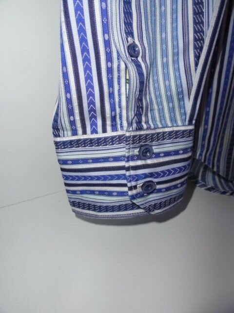 Robert Graham Blue White Ornate Chain Stripe Shirt — Medium