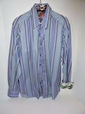Robert Graham Blue White Ornate Chain Stripe Shirt — Medium