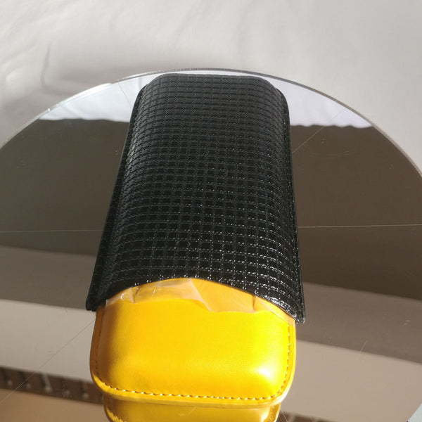 YELLOW LEATHER CIGAR CASE w/BLACK BAG | 2 CIGAR HOLDER