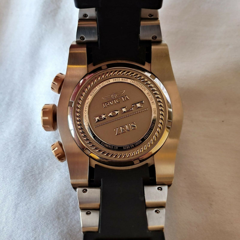 INVICTA BOLT QUARTZ WATCH - ROSE GOLD CASE WITH BLACK TONE POLYURETHANE BAND