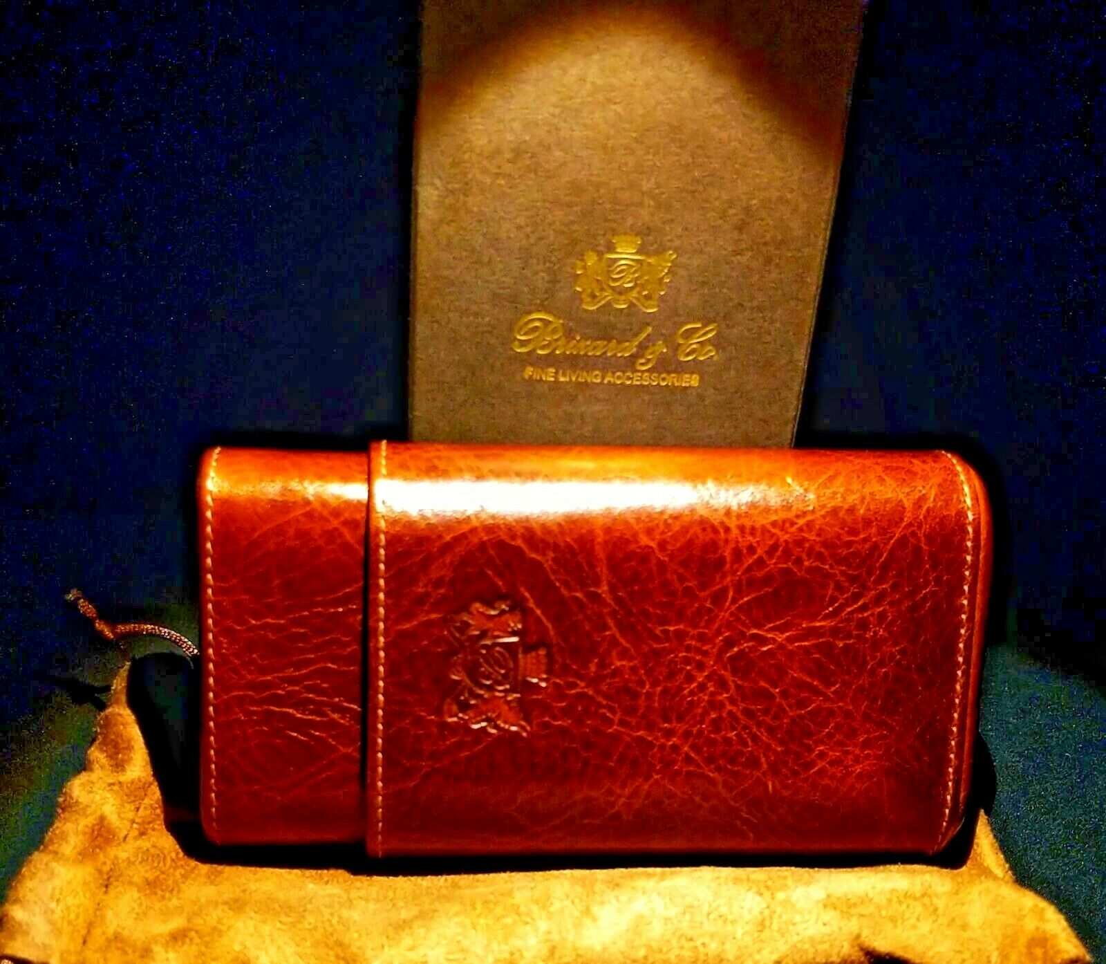 Brizard and Co Brown Antique Saddle Leather cigar case and cutter