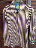 Robert Graham Purple Cream Wide Stripe Shirt — Medium