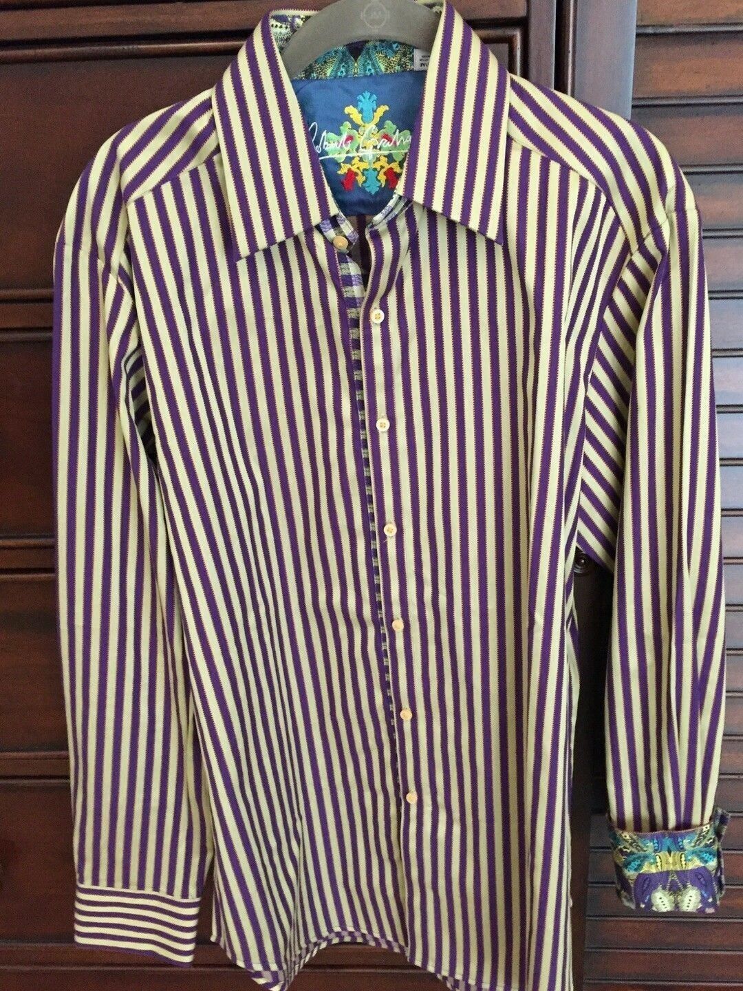 Robert Graham Purple Cream Wide Stripe Shirt — Medium