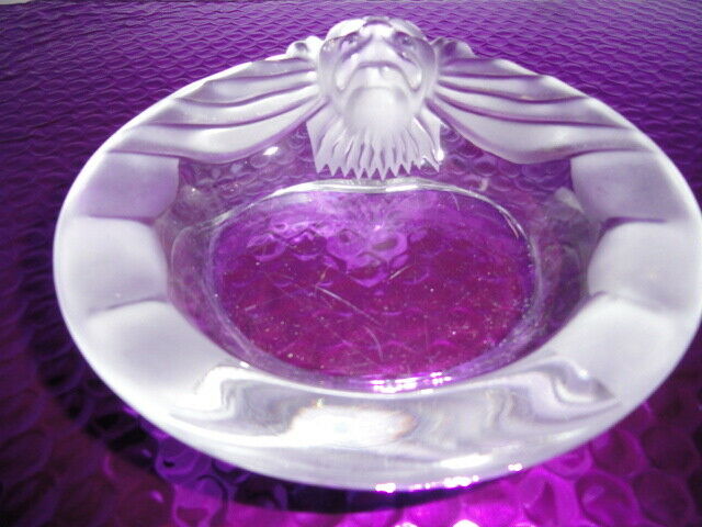 Lalique Crystal Lion's Head Ashtray — Clear & Frosted