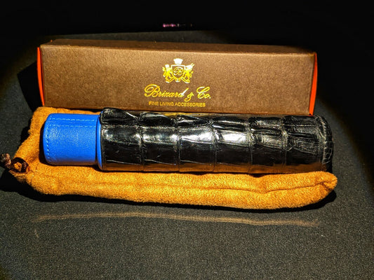 Brizard and Co  Genuine Black Caiman and Blue Leather Single Holder