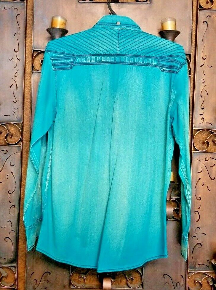Roar Teal Signature Long  Sleeve Button Up Shirt Size Medium