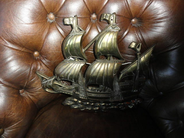 Brass Wall Plaque of Sailing Ship 15 " across by 13.25" H