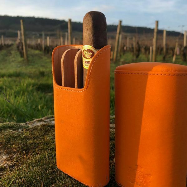 Brizard and Co. - The "Show Band" 3 Cigar Case - Orange Leather