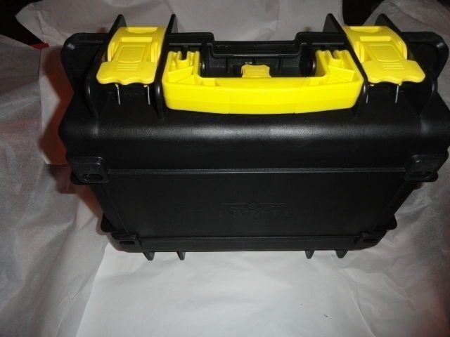 Invicta watch carrying case in grey with yellow handles holds 8 watches