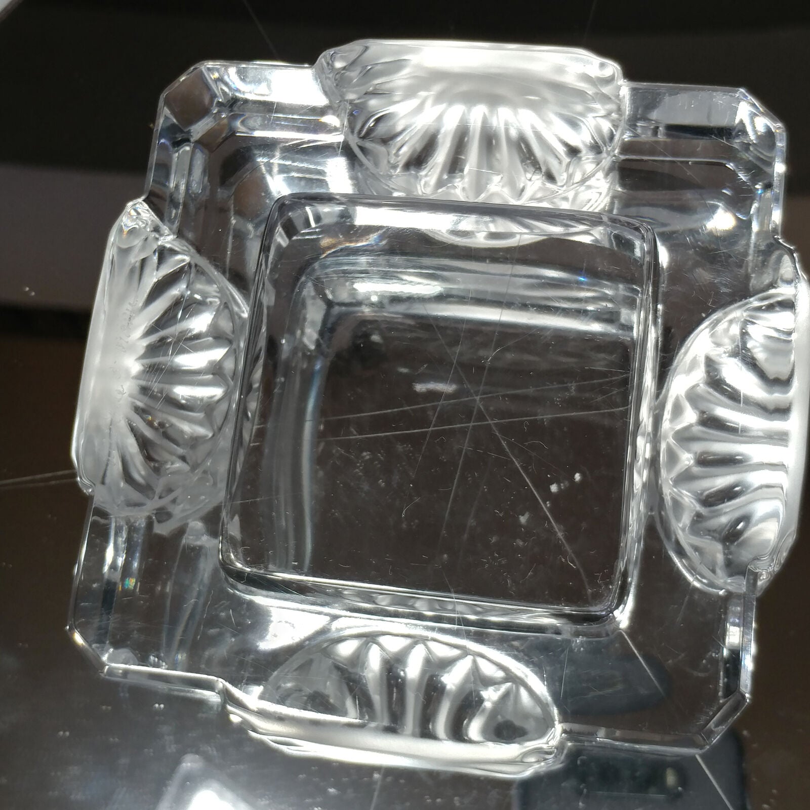 Lalique Ashtray Candy Dish Art Deco Corfou Pattern Crystal Vintage Rene Lalique
