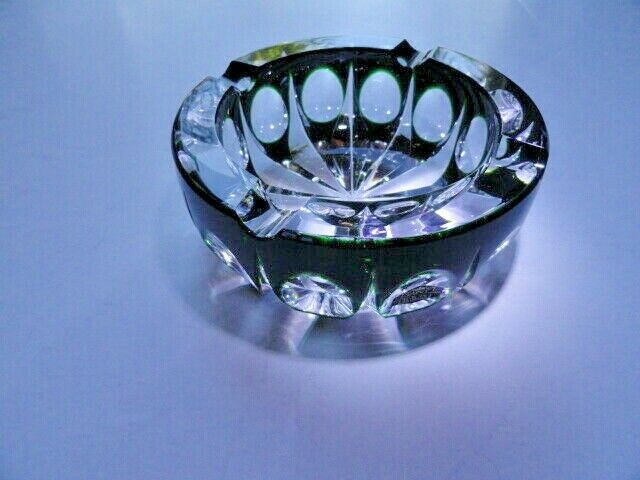 Saint-Louis Crystal Ashtray Emerald Green 6" diameter