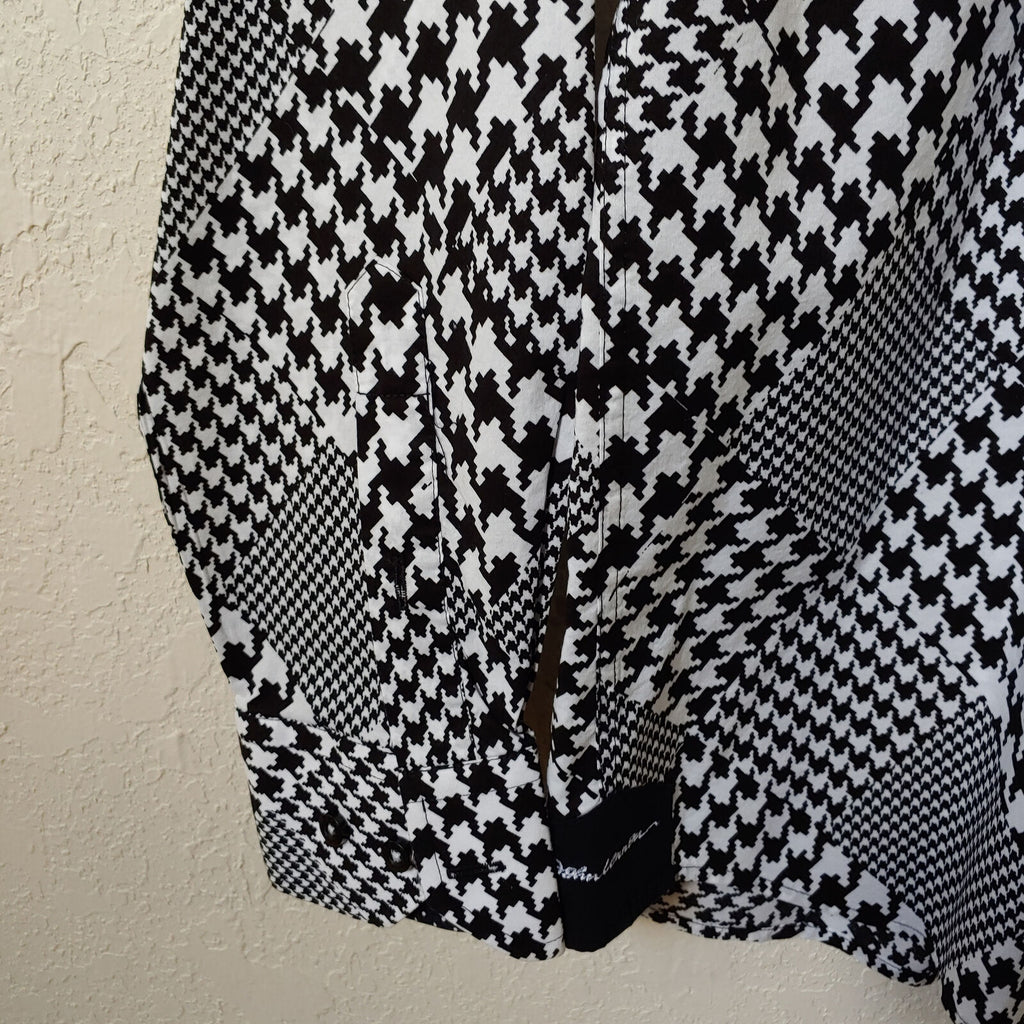 John Lennon | Men's Black and White Patterned Longsleeve Buttondown Casual Shirt