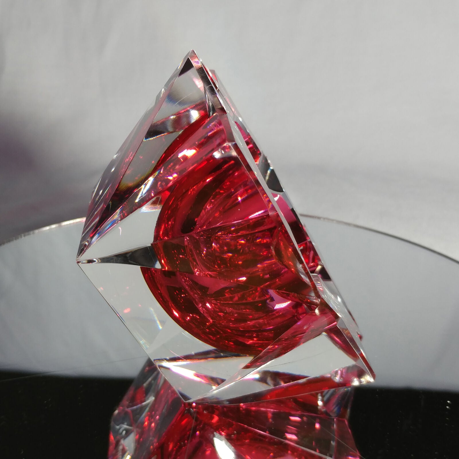 Sommerso Murano | Pink & Clear Star Faceted Glass Ashtray | Italy 1950s