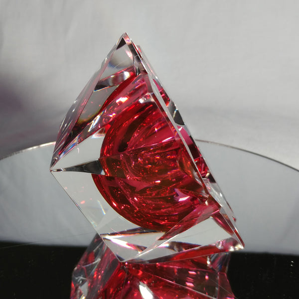 Sommerso Murano | Pink & Clear Star Faceted Glass Ashtray | Italy 1950s