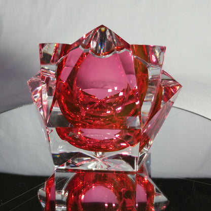 Sommerso Murano | Pink & Clear Star Faceted Glass Ashtray | Italy 1950s