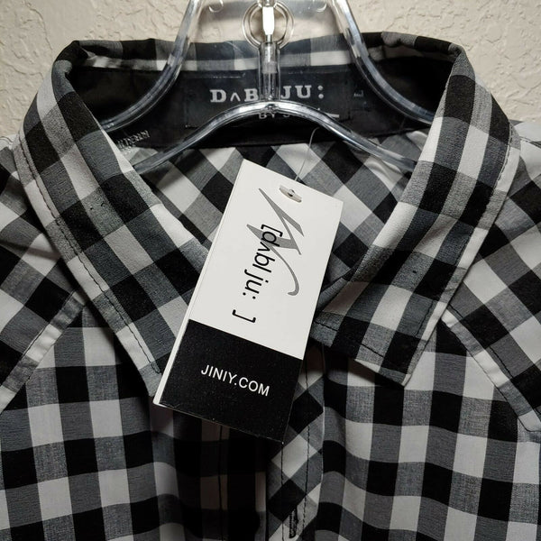 Checkered Black |Men's Large Button-Down Long Sleeve Shirt