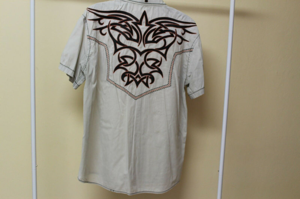Men's Roar Signature Tan Short Sleeve Button Up Shirt Size Medium