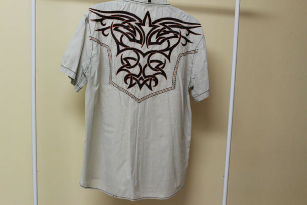 Men's Roar Signature Tan Short Sleeve Button Up Shirt Size Medium