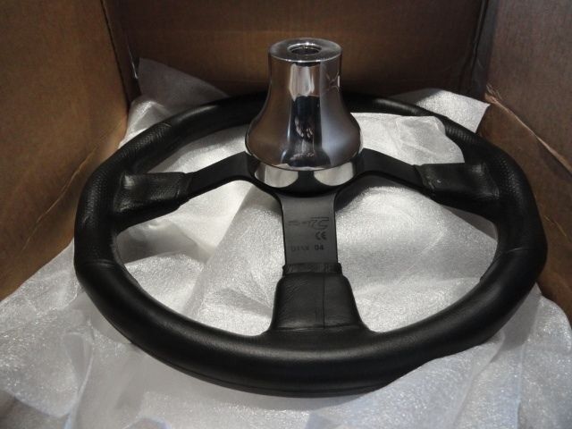 Marine Steering Wheel M521 Black Urethane Black Spoke & Billet Adaptor