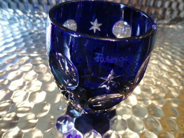 Faberge Na Zdorvye Galaxy Cobalt Blue Vodka Shot Glass etched by Faberge