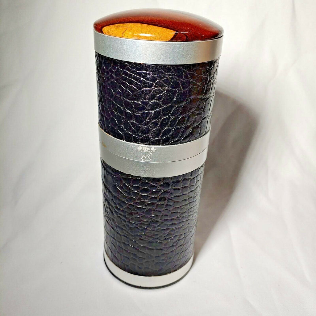 ATOLL TRAVEL HUMIDOR BLACK LEATHER AND WOOD TOP
