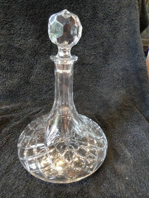 Cut  Crystal 10.5" Ships Decanter with stopper no original box