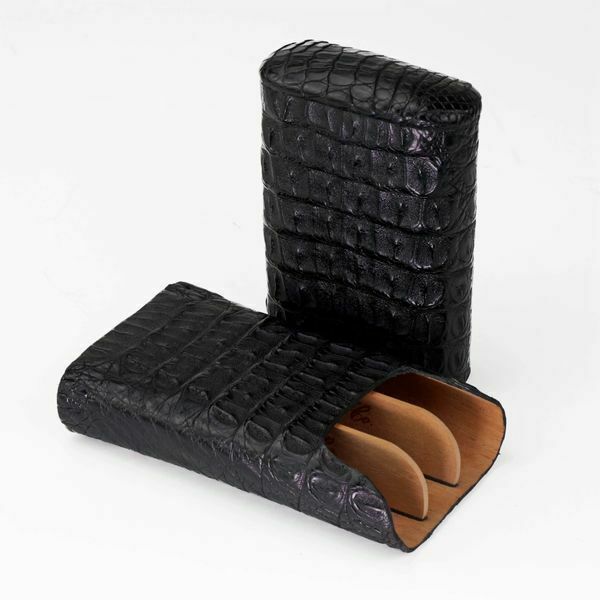 Brizard & Co. | The "Show Band" 3 Cigar Case - Black Caiman Crocodile