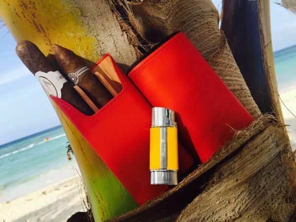 Brizard and Co. - The "Show Band" 3 Cigar Case - Sunrise Red and Macassar Ebony