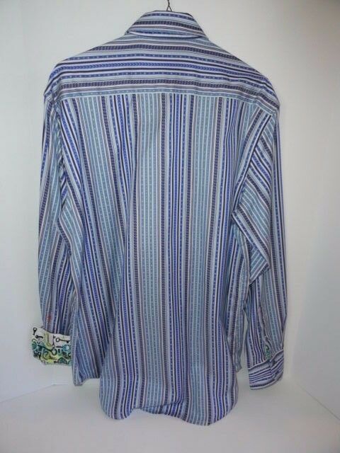 Robert Graham Blue White Ornate Chain Stripe Shirt — Medium